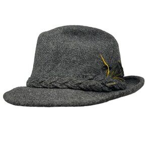 Stetson Men's 7 3/8 Gray Tweed 100% Wool Fedora Hat Cap Vintage Retro Feather